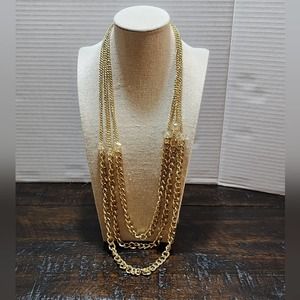 Treska multi strand gold‎ tone statement necklace